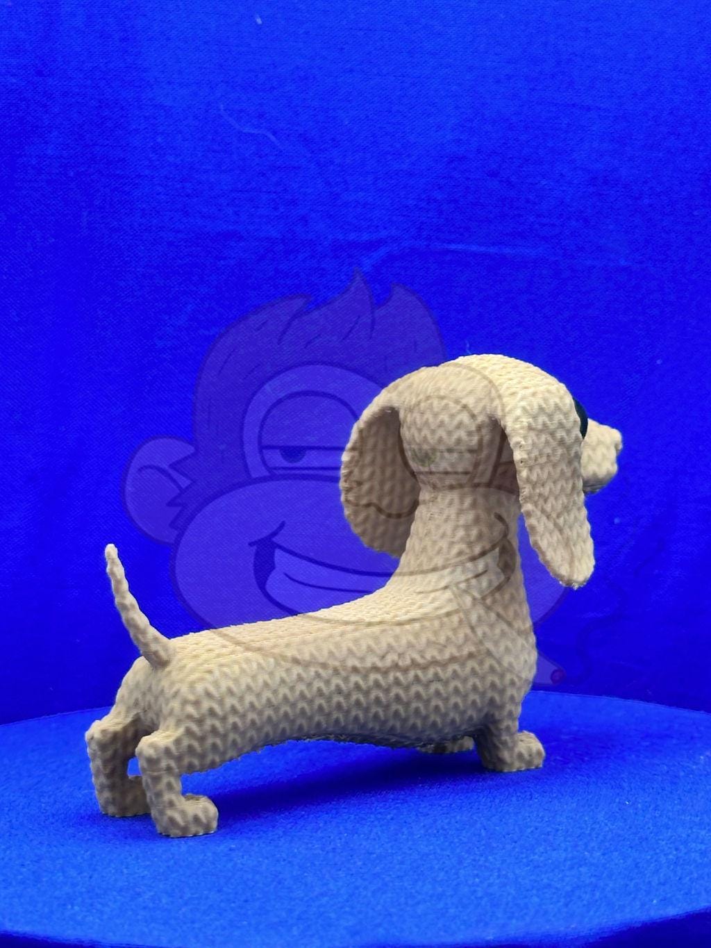Knitted Dachshund Decor: 3D Printed Dog Figurine