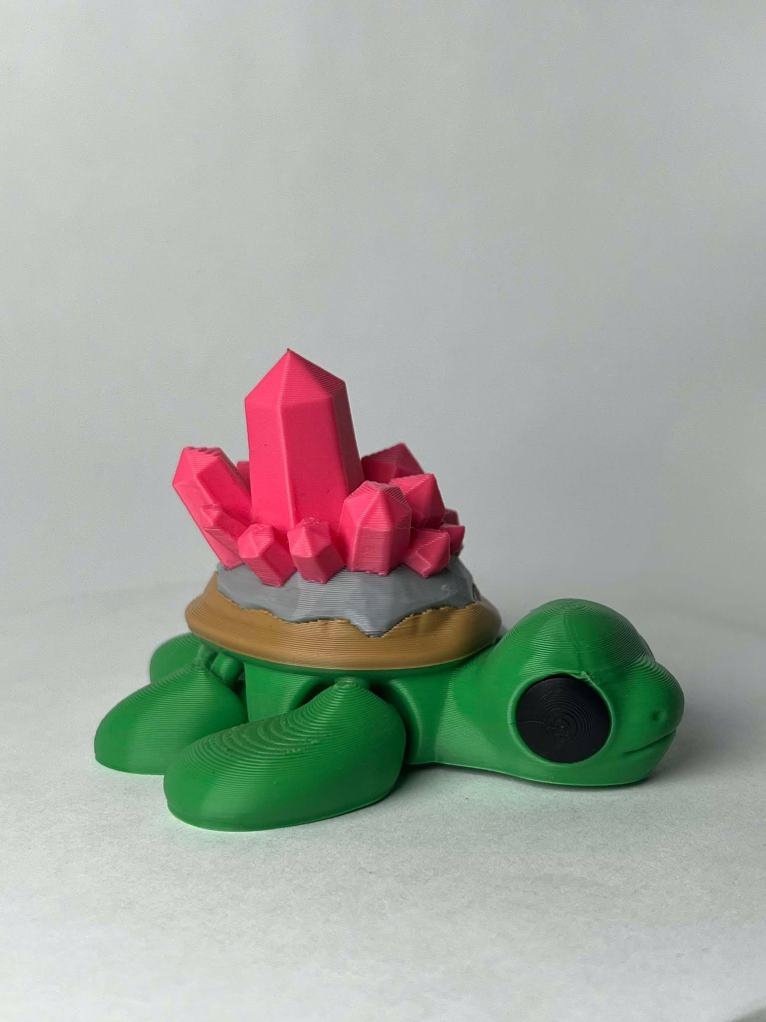 Turtle Crystal - 3D Printed - Flexie - Green Turtle With Pink Crystals - LIMITED EDITION