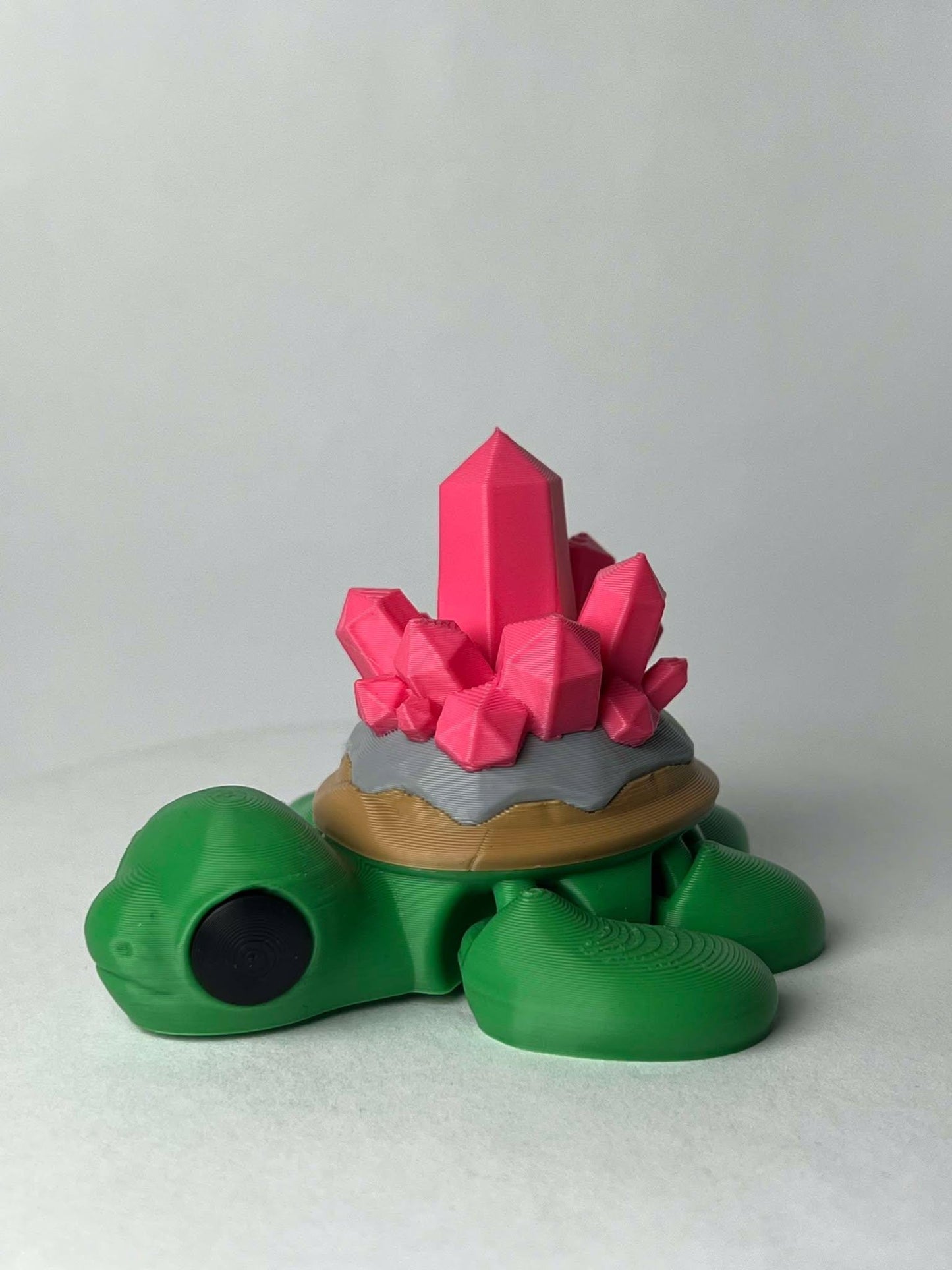 Turtle Crystal - 3D Printed - Flexie - Green Turtle With Pink Crystals - LIMITED EDITION