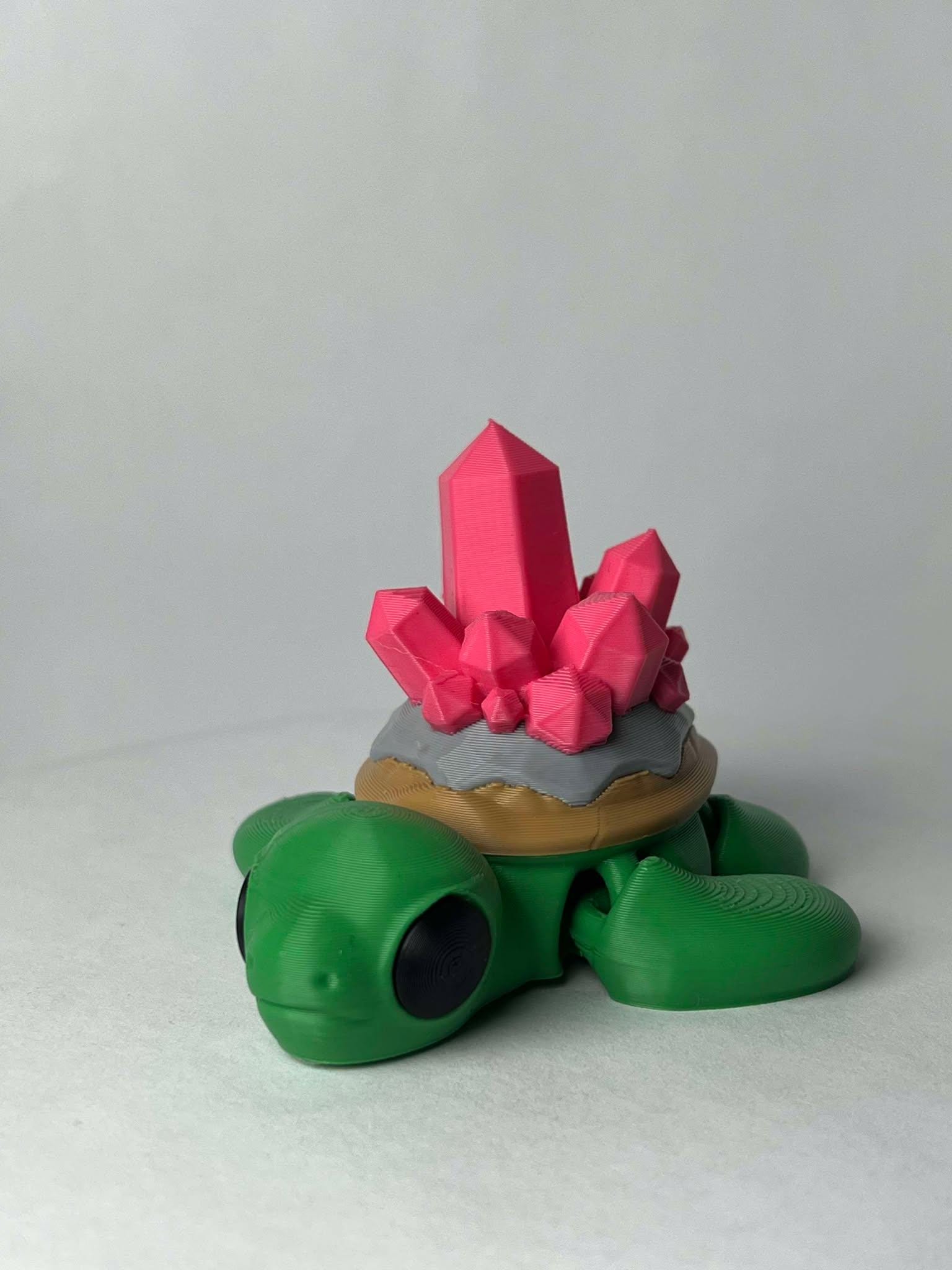 Turtle Crystal - 3D Printed - Flexie - Green Turtle With Pink Crystals - LIMITED EDITION