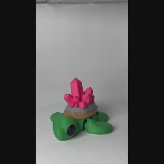 Turtle Crystal  - 3D Printed - Flexie - Green Turtle With Pink Crystals - LIMITED EDITION