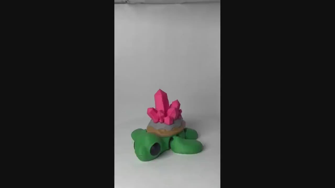 Turtle Crystal  - 3D Printed - Flexie - Green Turtle With Pink Crystals - LIMITED EDITION